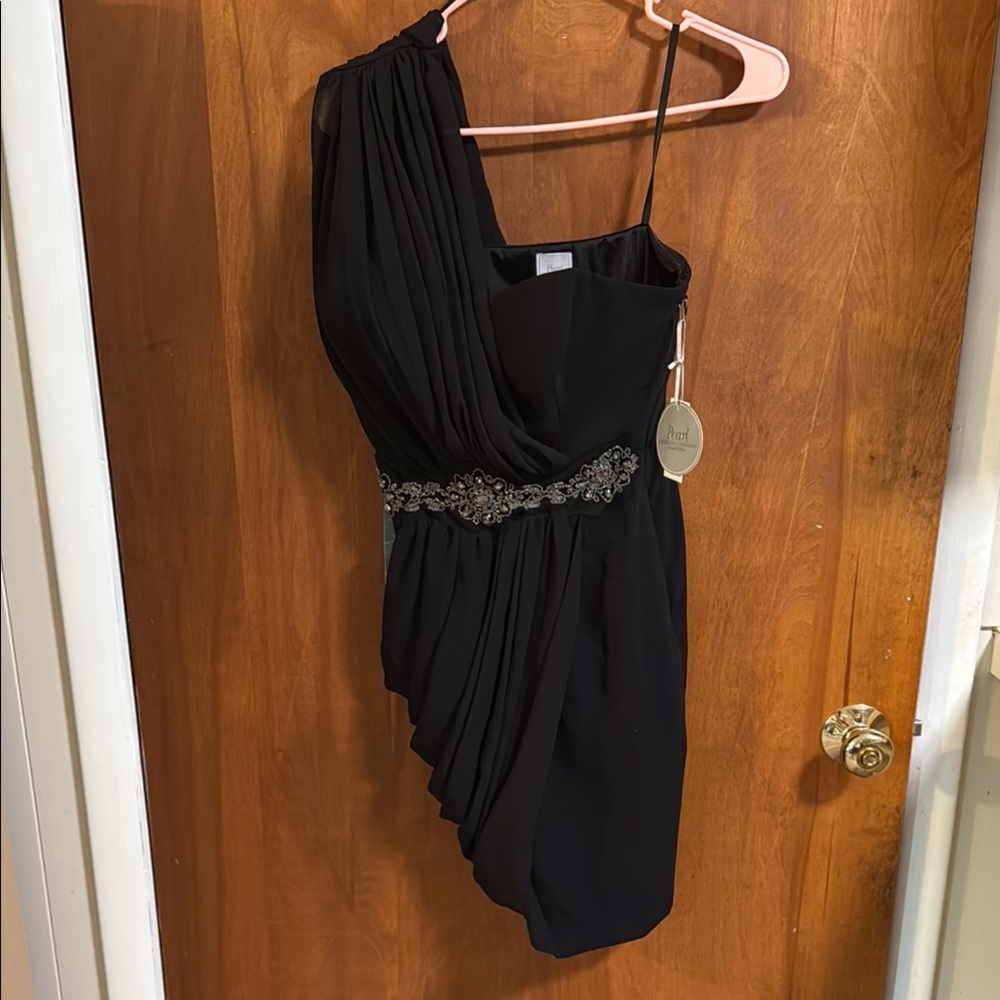 Pearl Georgina Chapman Black One-Shoulder Dress
